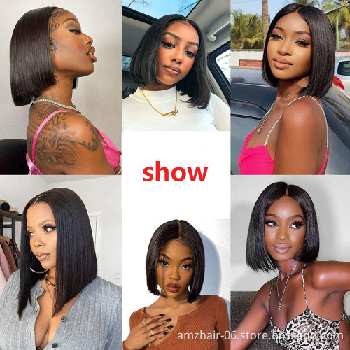Cheap Wholesale Human Hair Full Hd Lace Front Short Bob Wig Amzhair Straight Raw Indian Cuticle Aligned Hair For Black Women